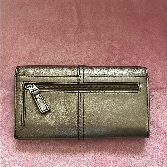 Fossil Y2K Metallic Gunmetal Silver Leather Large Bifold Wallet - Picture 15 of 17